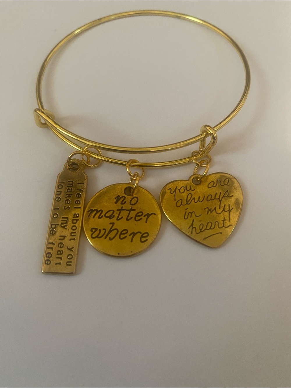 Hand Crafted Gold Inspirational Charm Bangle Bracelet